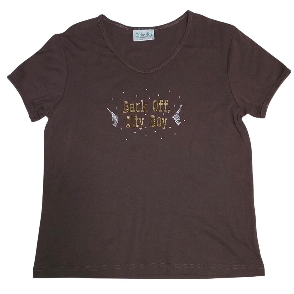 Cactus Bay Apparel Back Off City Boy Country Cowgirl Bedazzled T-Shirt Top